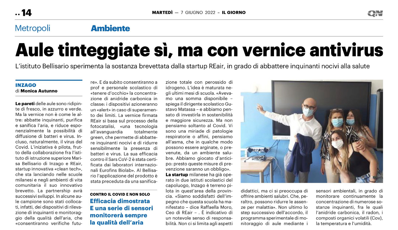 Il Giorno - 7 Giugno 2022 - REair vernice fotocatalitica